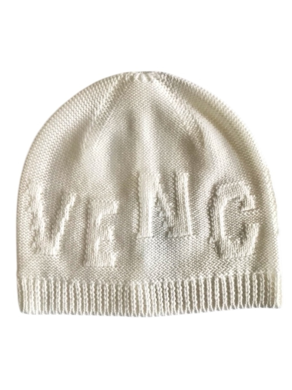 Givenchy Tonal Raised Logo Jacquard Knit Wool Beanie Unisex Cream Ivory NWT